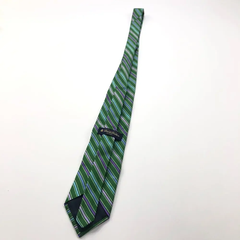 Brooks Brothers Makers 100% Silk Neck Tie Men’s Striped Green 60 Inch By 3.5